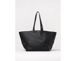 Leather Tote Bag with Stitch Detail - Black