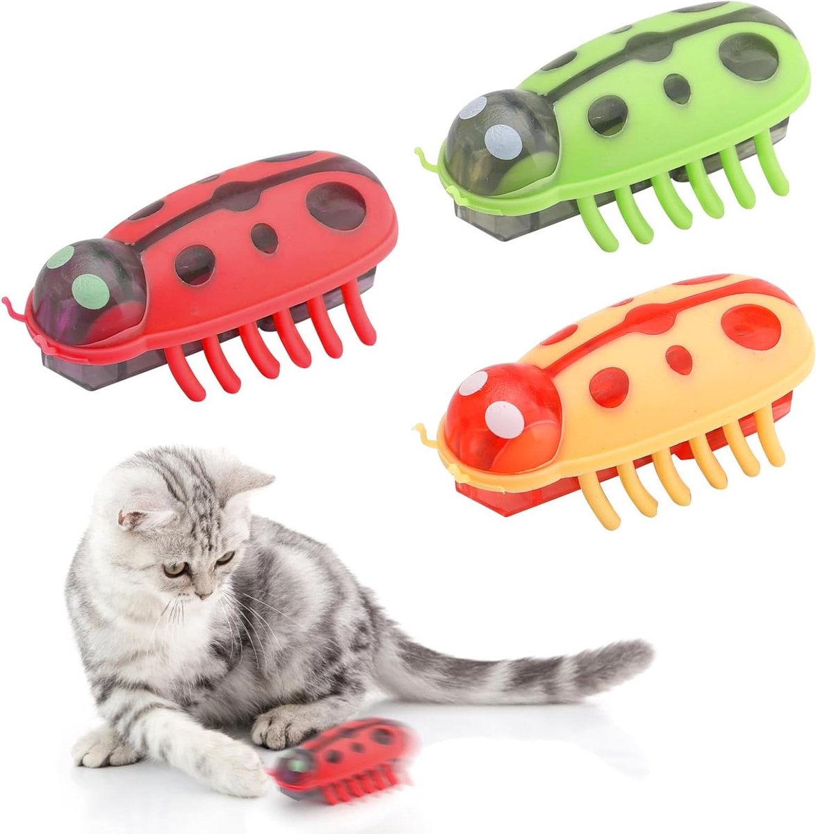 Allecto Plus – Elektrisch Kattenspeelgoed 3 Stuks | Interactief Speelgoed voor Katten en Honden | Mini-Kattenspeelgoed met Muis en Kakkerlak | Grappig Insectenspel | Kattenspeelgoed Kitten