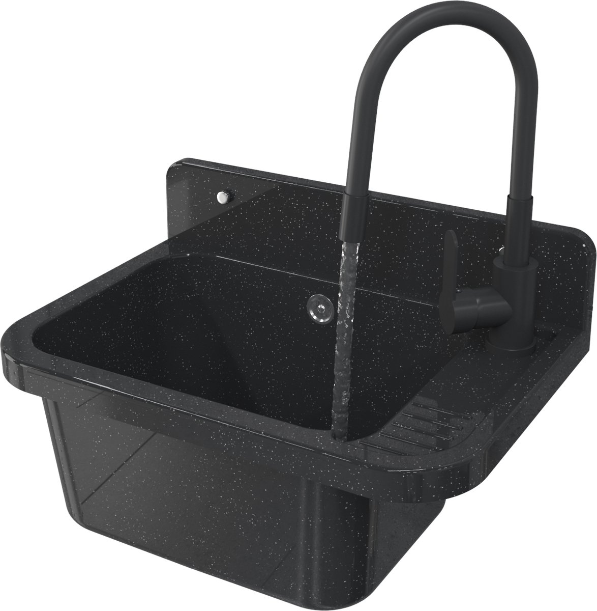 Granitan Wasbak Paron voor Wasruimte Stookruimte Garage met Kraan en Sifon 50x34x31cm
