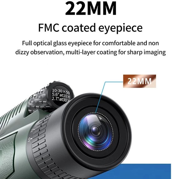 Télescope Zoom 10-30x50 – Monoculaire astronomique HD avec adaptateur pour téléphone et trépied – Chasse, Camping, observation des oiseaux et de la nature