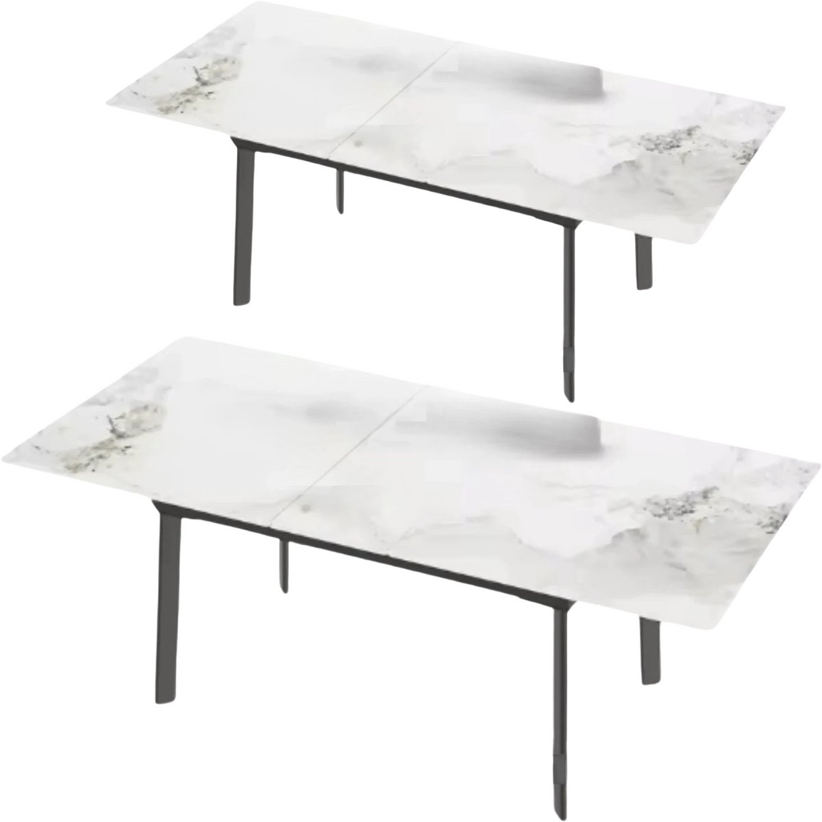 Bolt Edge 8-10 Personen Gesinterde Stenen Eettafel - 180 cm Uitschuifbare Kerst Keuken Eettafel met Metalen Frame Wit