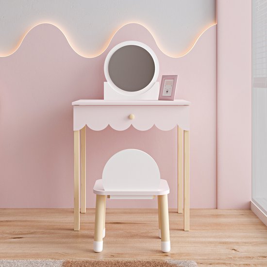 Kaptafel met stoel Vestnes 93x56x36 cm roze en wit [en.casa]