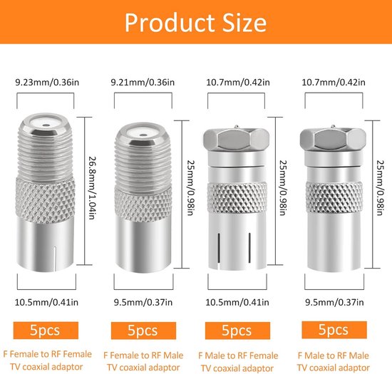 SEBSON SAT Antenne Adapter Set - 4x F Connector naar Coax Female (IEC) - Antenne Kabel Adapter voor TV, SAT Ontvanger, Kabelrouter met F-Aansluiting