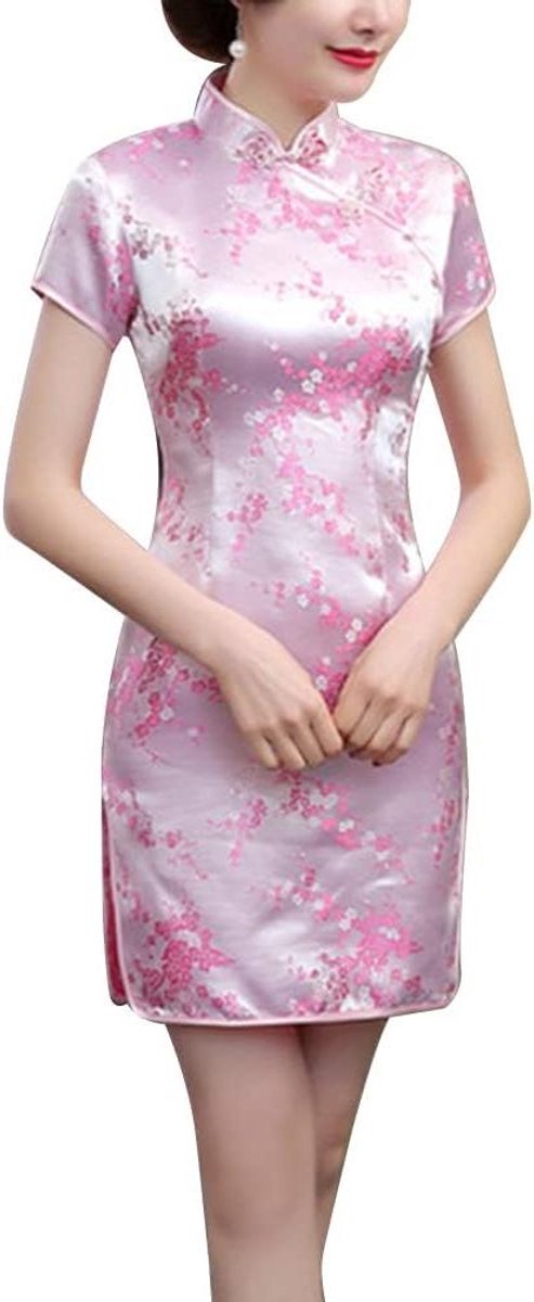 Allecto Plus - Traditionele Cheongsam Jurk met Hoge Split - Chinees Nieuwjaar - Cocktail - Bodycon - Korte Jurk