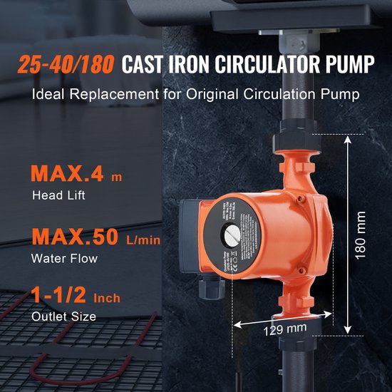 LPS25-4S-180 Circulatiepomp - 220 V, 72 W, 50 L/min, Warmwaterpomp, 1-1/2 Inch NPT Schroefdraad, 3-Snelheden Pomp, Stille werking voor Warmwater Systeem in Huishoudens van SHFLOW — afbeelding 4