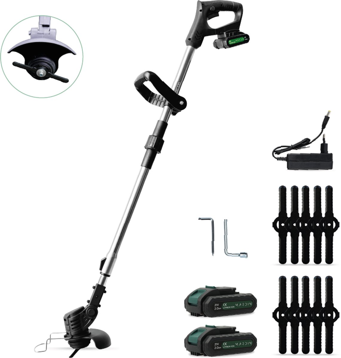 Bol.com Mardin Kantenmaaier - Grastrimmer - Bosmaaier - Incl. 2 accu's en lader - Zwart aanbieding