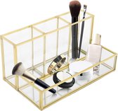 Vintage glazen make-upborstelhouder - 4 compartimenten - transparant