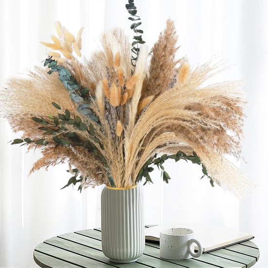 Boeket Bruiloft Decor HOTUT Getrocknetes Pampasgras,65 Stück Natürliche Trockenblumen Deko Boho Bruiloft Decoratie Pampasgras