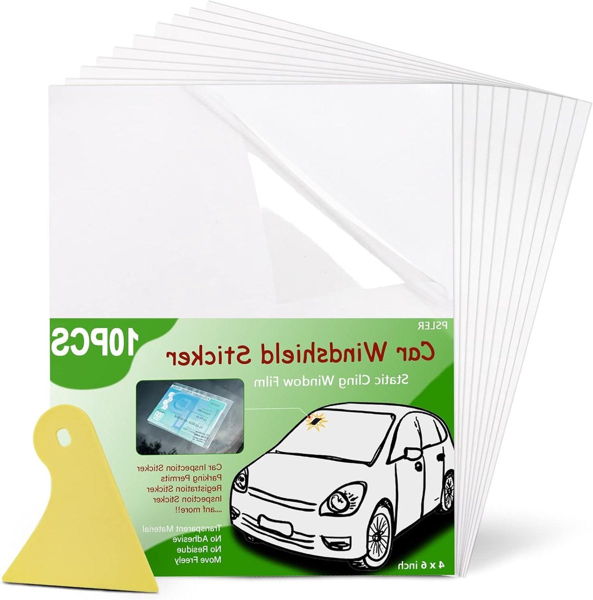 Inovra Plus - Auto Statische Cling Voorruit Sticker Applicator - Vensterfilm voor Auto's - 4 STKS 4 x 6 inch Vinyl - Passhouder - Duidelijk Venster - Inspectie Sticker - Auto Accessoires