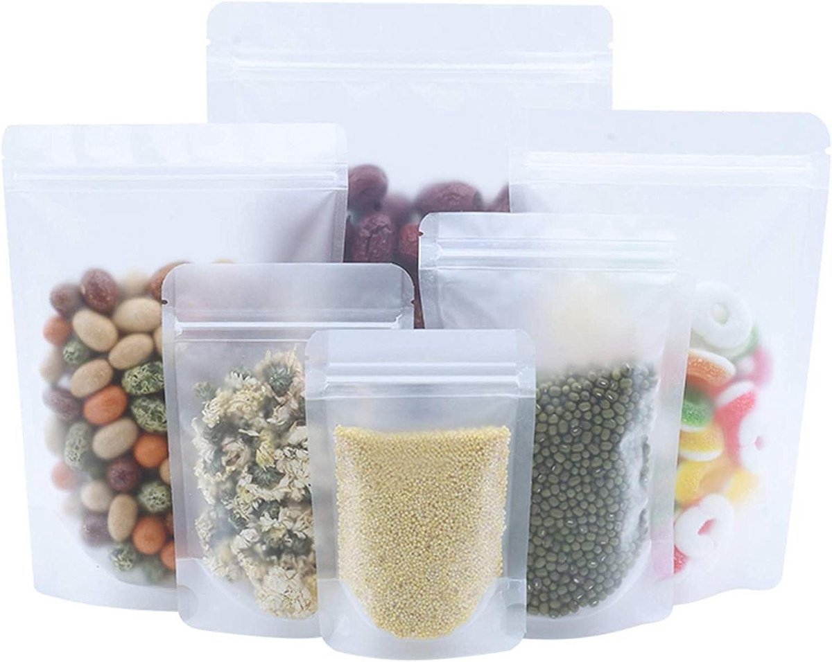 Allecto Plus - Hersluitbare voedselzakjes - transparant - 10 x 15 cm - 100 stuks - hittezegelzakken met zoekwoorden ritssluiting en scheurinkeping