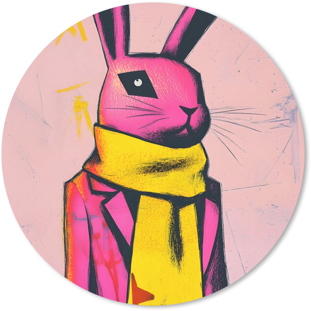 Muismat rond 30x30 cm - Mousepad Abstract - Konijn - Sjaal - Geel - Ronde muismatten