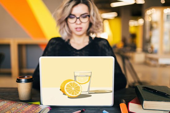 Laptop sticker - 14 inch - Glas - Citroenschijfjes - Geel - 32x5x23x5cm - Laptopstickers - Laptop skin - Cover