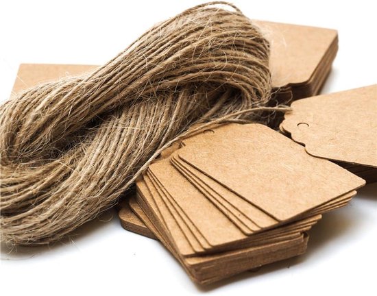 Cadeaulabelset Vrolijk Kerstfeest: 10 stuks van bruin kraftpapier met zwarte opdruk - België