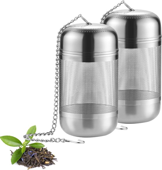Allecto Plus - Passoire à Thee en acier inoxydable 2 pièces - maille fine - chaîne - thé en vrac - infuseur à feuilles de thé en métal - accessoires pour théière - accessoires pour tasses à thé.