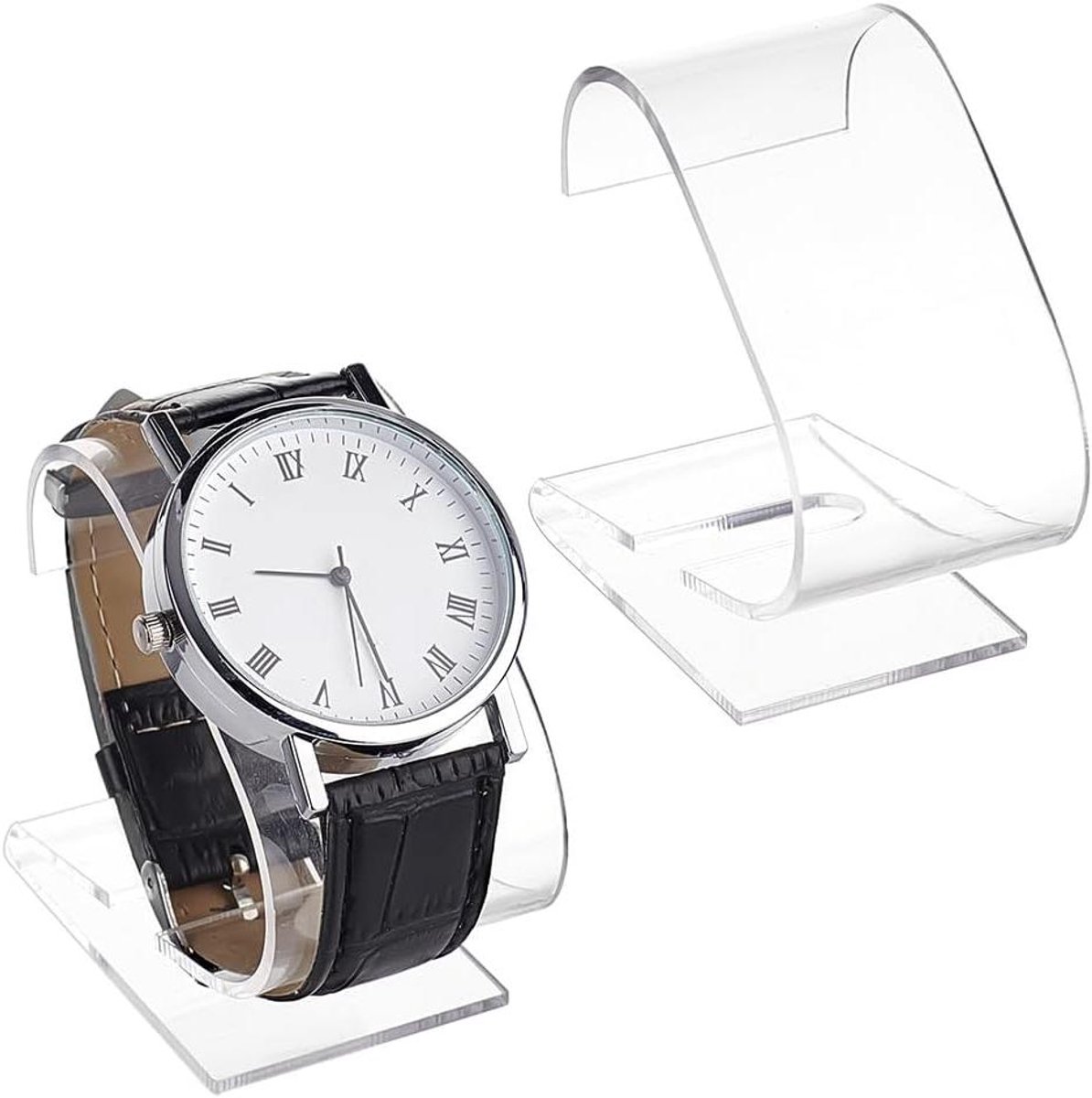Allecto Plus - 2 stuks Transparante Horloge Stand en Houder - Acryl Display Rack voor Mannen - Vaderdag cadeau - Horloge Organizer voor Thuis - Duidelijke Armband Houder.
