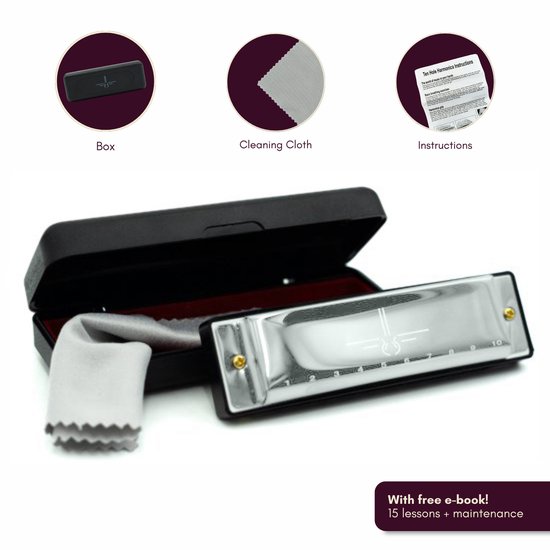 Foto: Mondharmonica c ebook 15 lessen onderhoud metallic silver mondharmonica voor volwassenen en kinderen