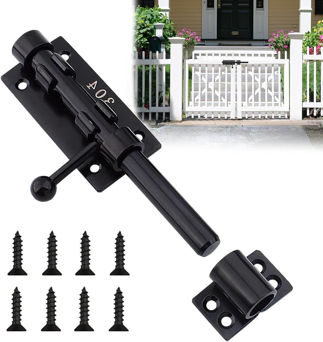 Roestvrij stalen deurgrendel met hangslot voor huis, tuin en binnenplaats (20 cm)