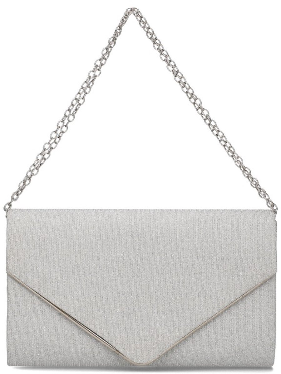 PROMO Communie Moederdag Bruiloft - Jessica *La Busta* PROMO! Avondtas dames zacht glitter Envelop Clutch Handtas - Zilver / Silver - Stijlvol, praktisch & origineel – HandbagsUniverse