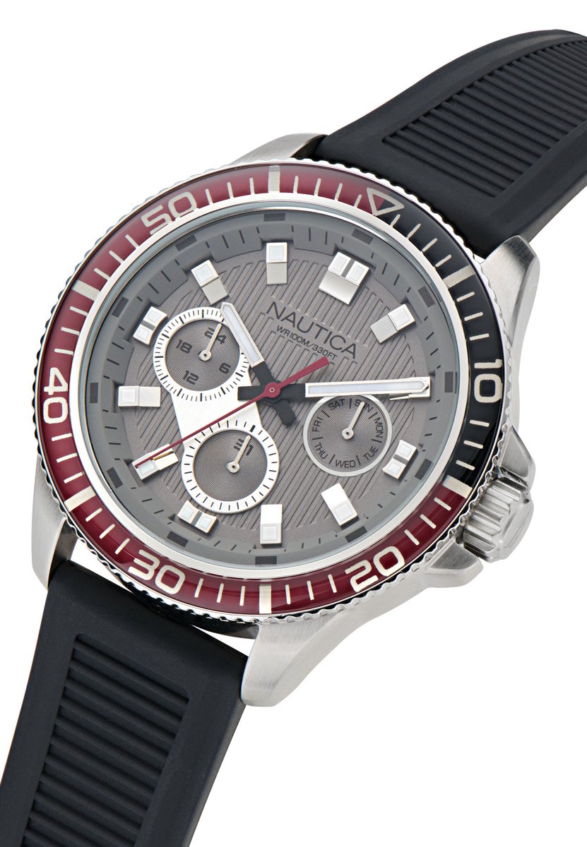 Nautica Nct Windrose Quartz Chronograaf Horloge Zwart Kast: 100% Roestvrij Staal. Armband: 100% Siliconen 46.5 NAPWRS503, NAPWRS504