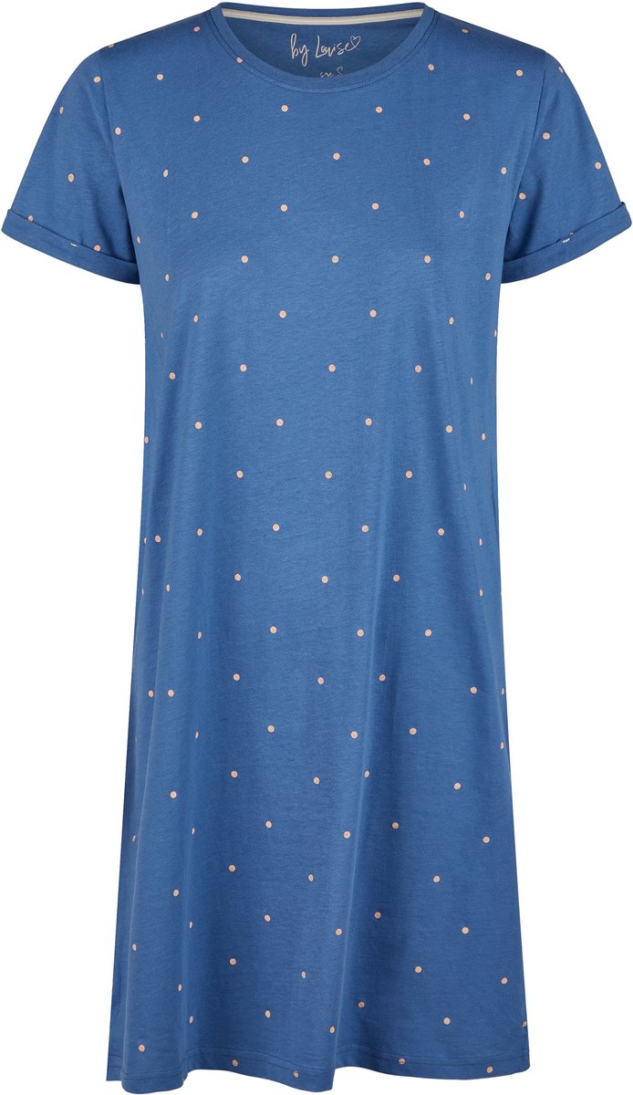 By Louise Dames Nachthemd Korte Mouw Blauw Gestipt Donkerblauw