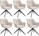 Colenis® - Boston Eetkamerstoel - Set van 6 - Beige - Chenille Stof - Gestoffeerde zitting - Metalen poten - 180° - Draaistoel