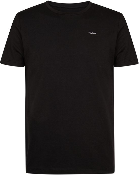 Zwarte regular fit T-shirt met korte mouwen en een kleine witte 'Petrol' tekst opdruk op de linkerborst.
