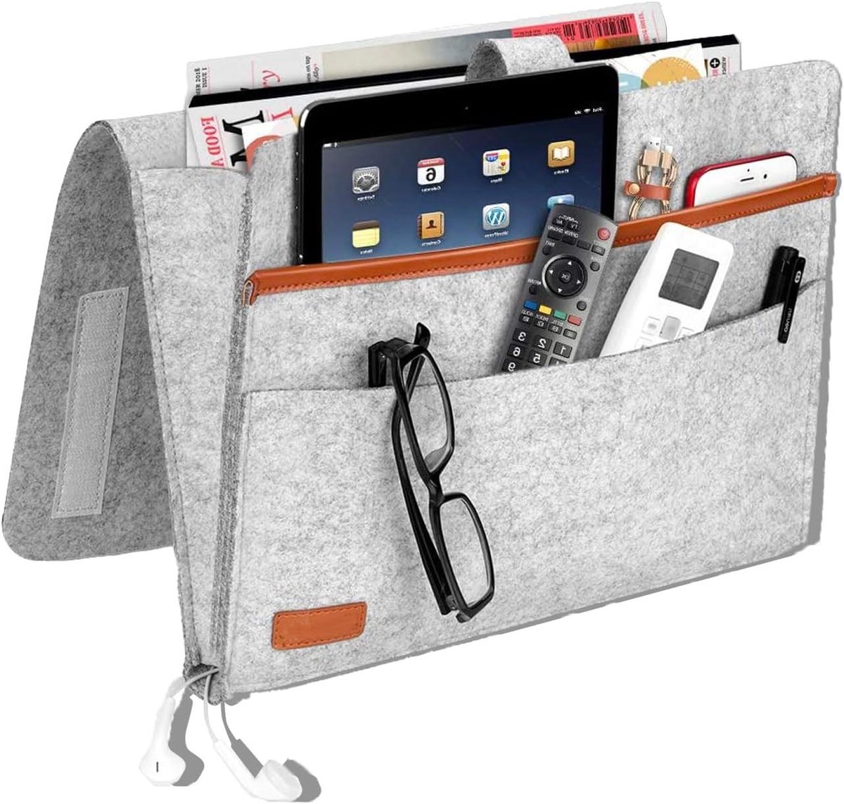 Allecto Premium - Opbergzak voor Bed - Hangende Opbergzak voor Bed of Bank - Bedzijde Organizer - Donkergrijs - Ruimte voor Mobiele Telefoon, Tablet en Bril