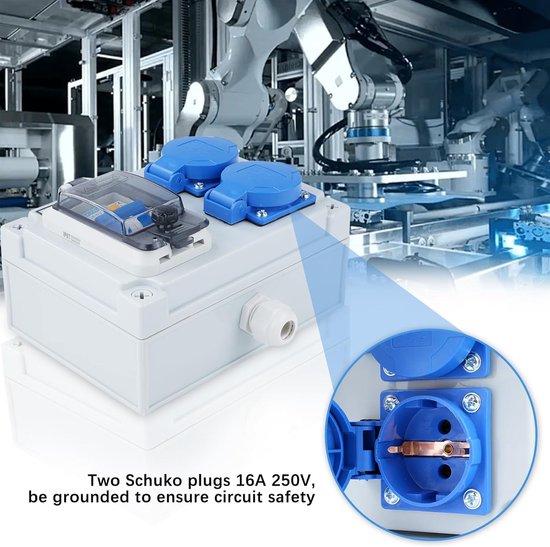 Buyweek Distributore Di Corrente A Parete IP54 Con RCD, 50A, 2 Prese Schuko, Impermeabile, Per Cantiere