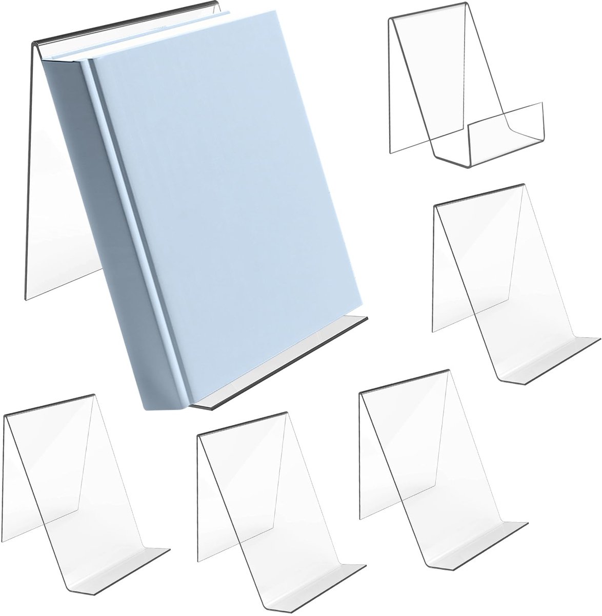 Ibenzoa® Moderne set van 6 transparante acryl boekensteunen voor boeken en tijdschriften