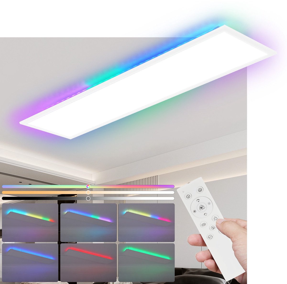 NETTLIFE Plafondlamp LED - 100cm - RGB - Dimbaar - Lange Plafondverlichting - met Afstandsbediening - LED-paneel - voor Woonkamer | Slaapkamer | Keuken | Gang - 24W