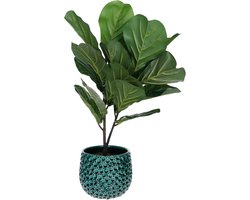Mega Collections Plantenpot/bloempot Pebblo - keramiek/geglazuurd - blauw - druppels - D15 x H13 cm