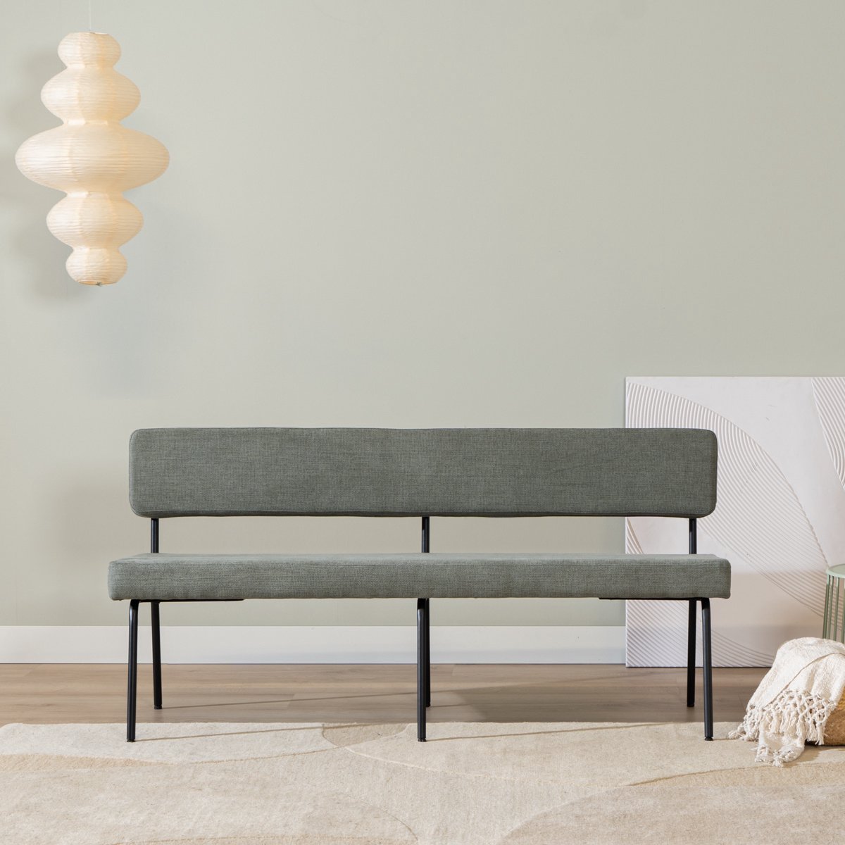 Bronx71 Scandinavische eetkamerbank Espen groen gerecyclede stof 160 cm - eettafelbank - eetbank Olive / groen
