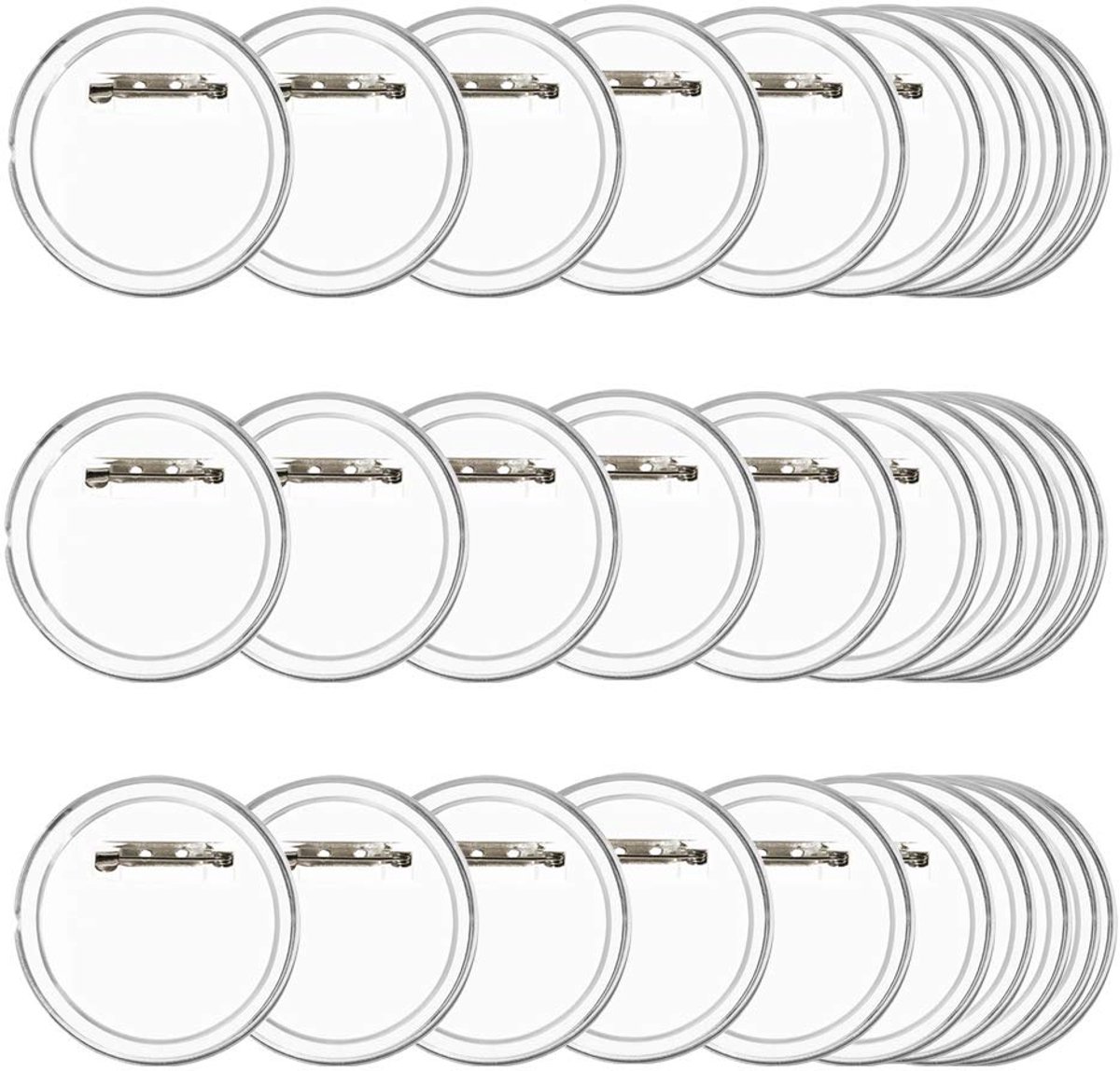 TRANKIELO® – Aanpasbare Pinnen | Set van 30 stuks | Ronde Transparante Knutselbadges | Acryl Gepersonaliseerde Badges – 60mm