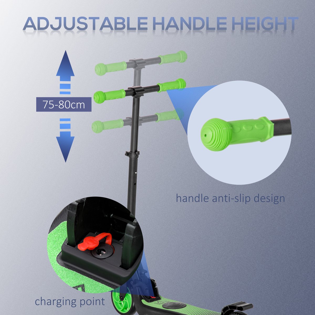 HOMCOM-E-Scooter-Verstärktes Nylon, Aluminium-71L x 36,5B x 75-80H cm-Grün+Schwarz – foto 8