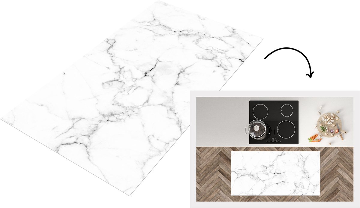 KitchenYeah Keukenloper 120x60 cm - Keukenmat vinyl Marmer - Wit - Grijs - Luxe - Marmerlook - Structuur - Keukenmatten loper - Keuken vloerkleed tapijt