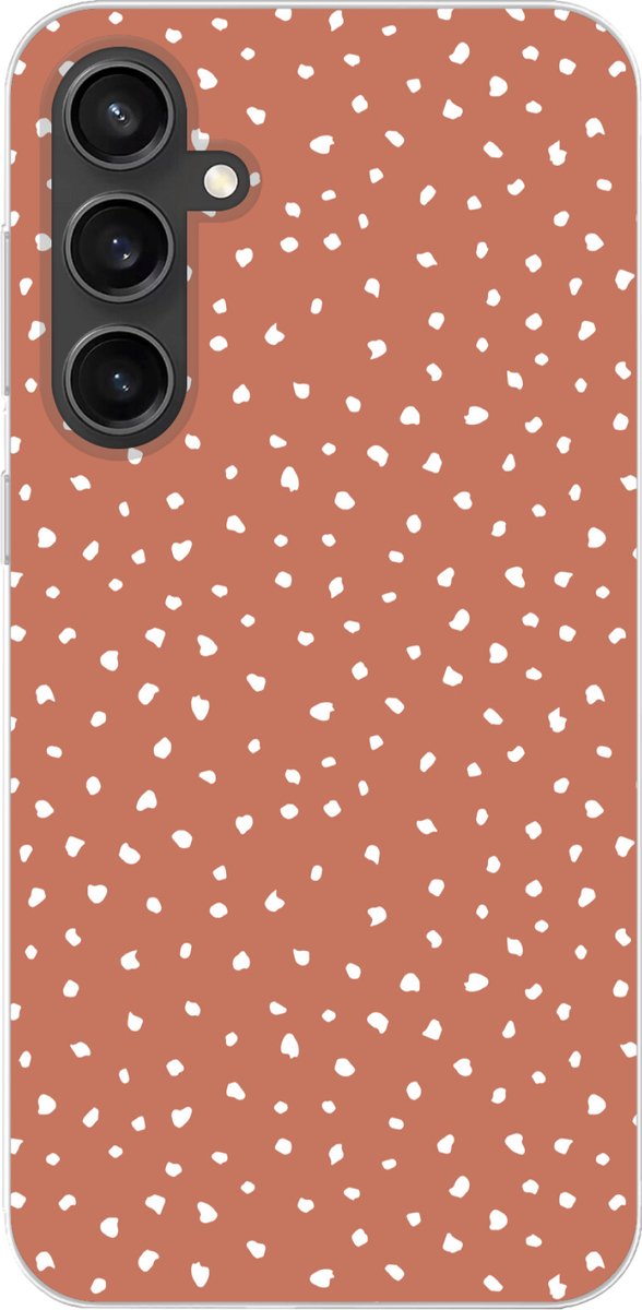 Telefoonhoesje Geschikt voor Samsung Galaxy S23 FE hoesje - Stippen - Oranje - Wit - Siliconen Telefoonhoesje Telefoonhoesje