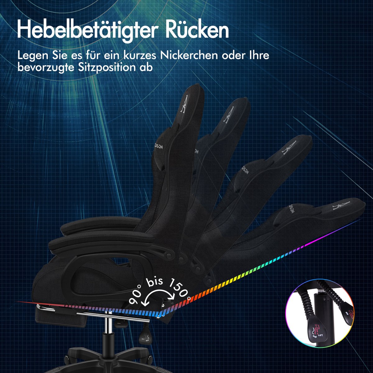 ALFORDSON gamingstoel met massagekussen voor de onderrug, - afbeelding 3