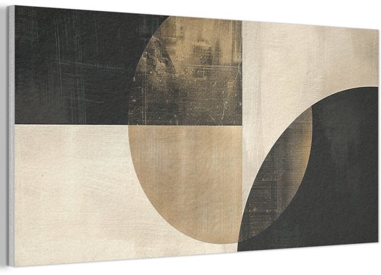 Akoestisch wandpaneel 80x40 cm - Vilt schilderij Abstract - Geometrische vormen - Zwart - Goud - Akoestische panelen - Geluidsdempende wanddecoratie - Geluidsisolatie woonkamer - Muurdecoratie geluidspanelen