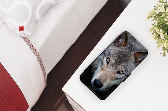 Étui pour iPhone 7 Bookcase - Loup - Portrait - Zwart - Avec poches - Étui portefeuille avec fermeture magnétique