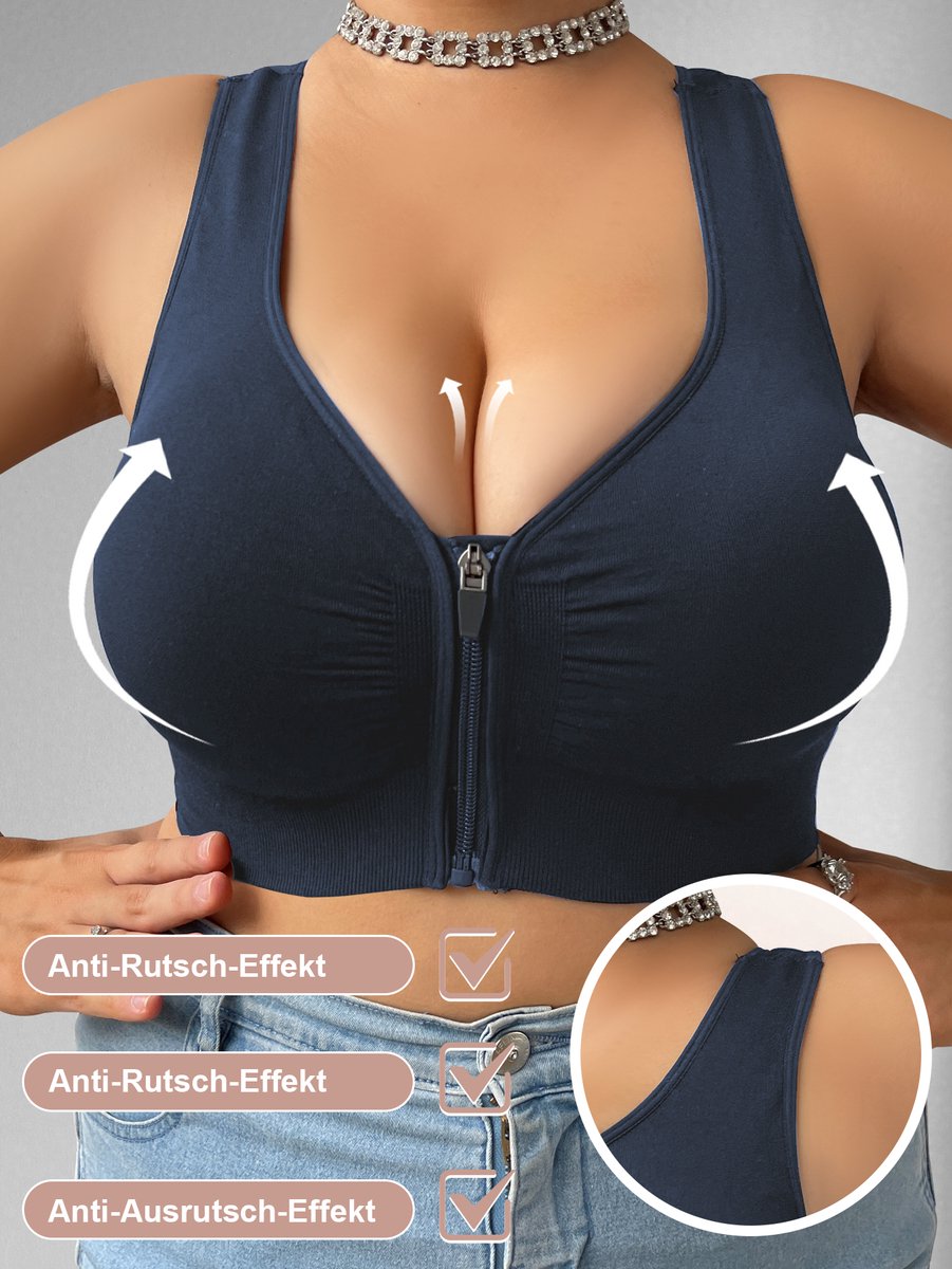 MEETYOO Grote Maat Bh Met Vetersluiting Aan De Voorkant- Bh Zonder Beugel - Licht Corrigerend - Comfort Bh - Postoperatieve Bh - Bh Grote Maten - Push-Up-Beha'S - Onzichtbare Bh - Ondersteunende Bh - Beha Dames-Blauw-XL