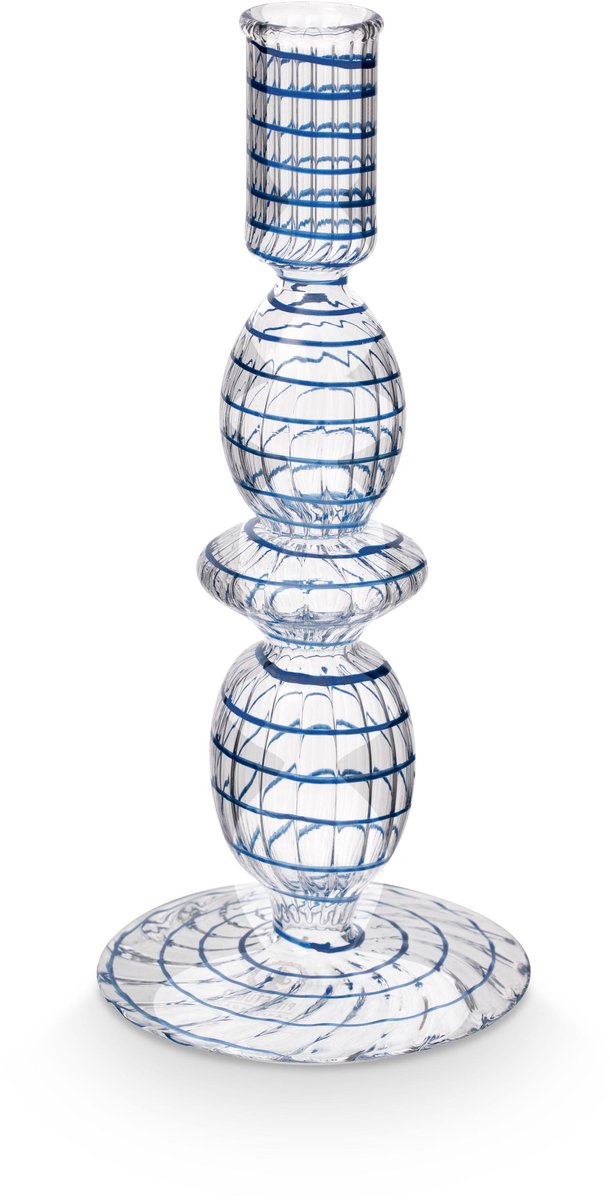 Pip Studio Kandelaar Swirl - Kaarsenhouder van Glas - Donkerblauw - 20cm