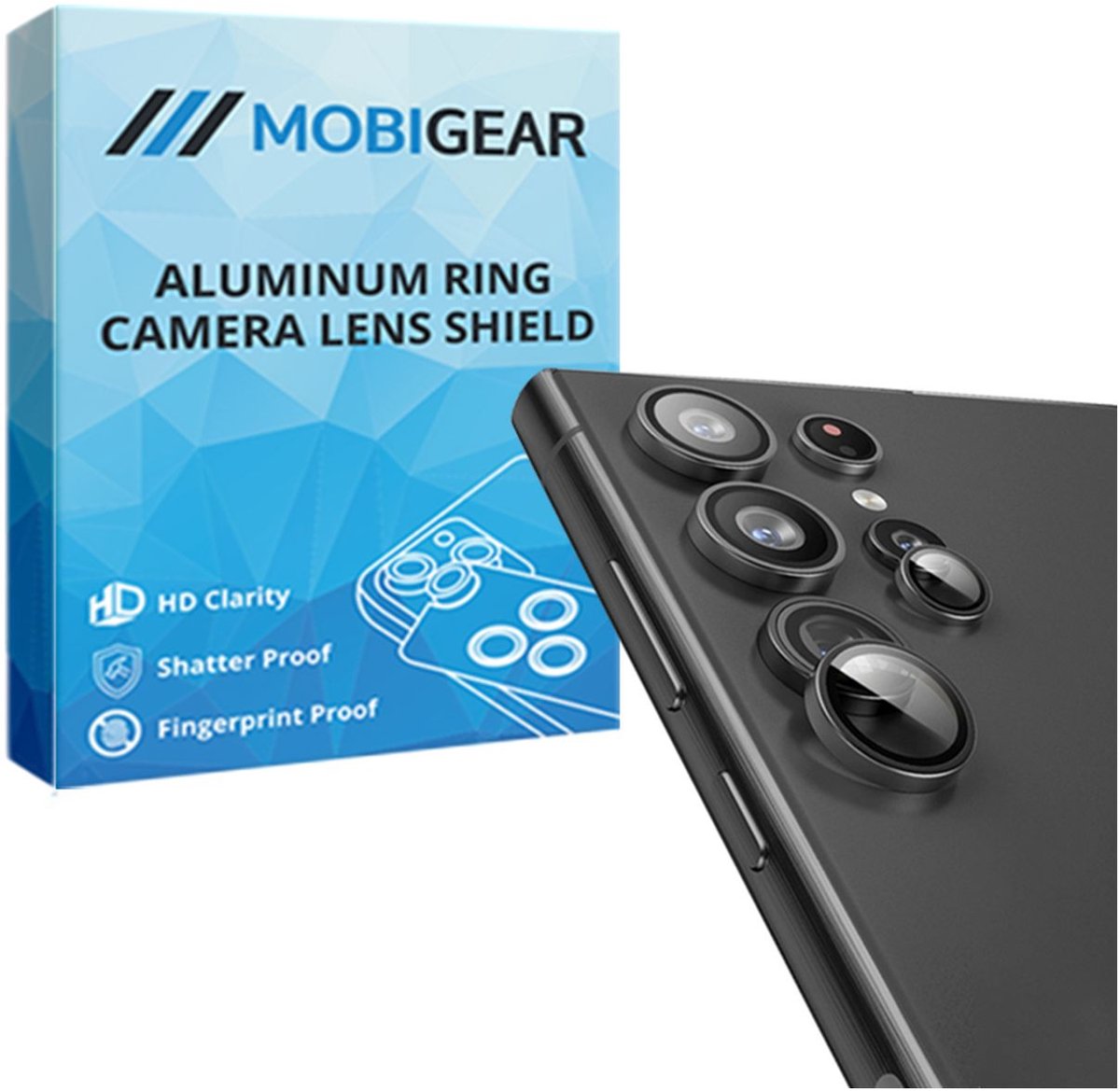 Mobigear Screenprotector geschikt voor Samsung Galaxy S23 Ultra Glazen | Mobigear Single Camera Lens Protector - Case Friendly - Zwart