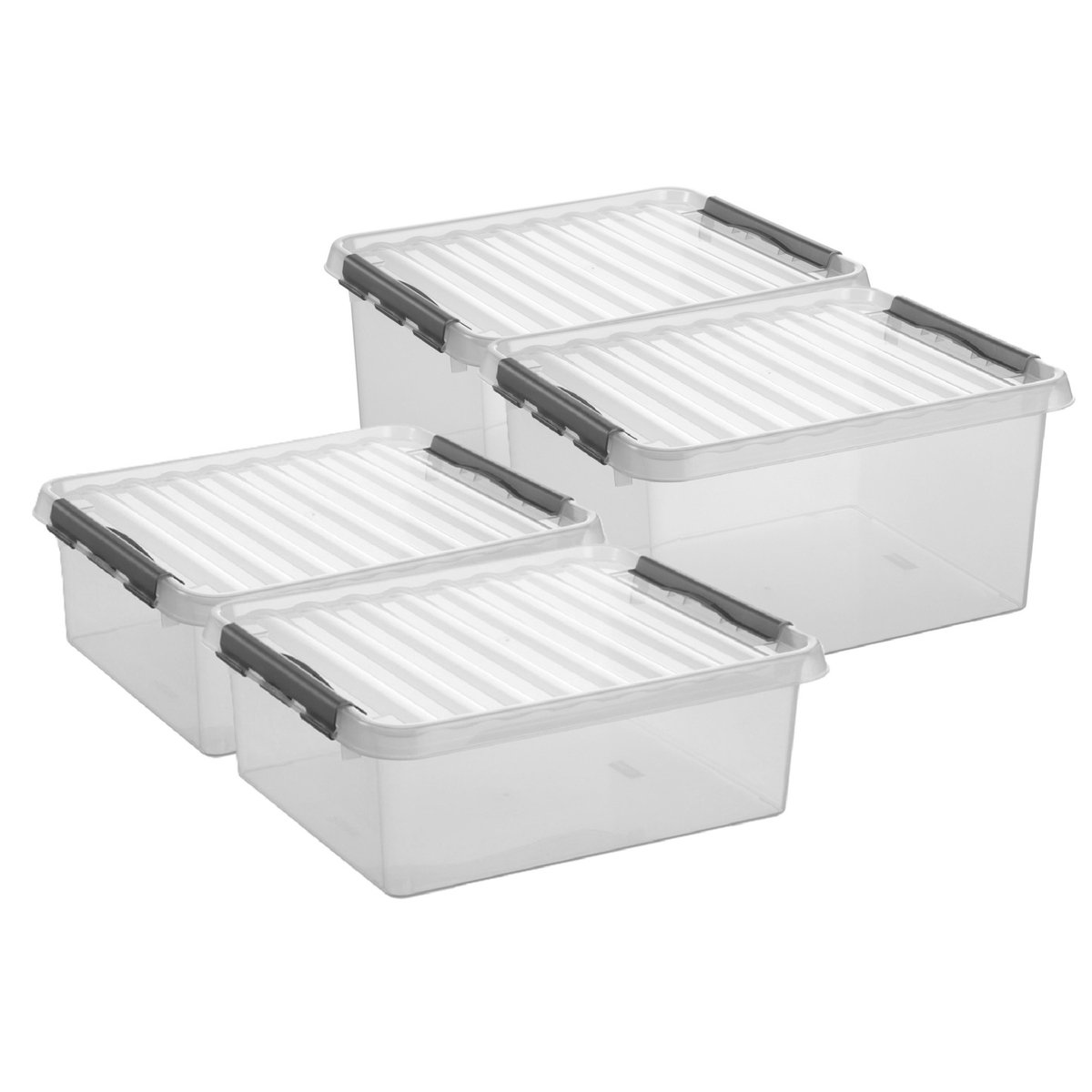Sunware Q-Line opberg boxen set van 4x stuks - 2 maten - 25 en 36 liter - kunststof - transparant/grijs