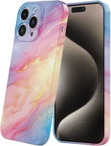 Smartphonica Telefoonhoesje Geschikt voor iPhone 15 Pro Max met Regenboog Glitter Marmer Opdruk - Flexibel Softcase TPU - Backcover Case Rainbow Sparkling Marble Design geschikt voor iPhone 15 Pro Max