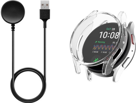Oplaadstation voor smartwatch en een transparant TPU hoesje.