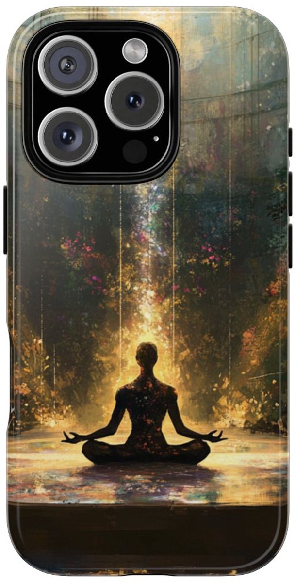 Mediterende Silhouet met Stralend Licht – Telefoonhoesje Geschikt voor iPhone 16 Pro