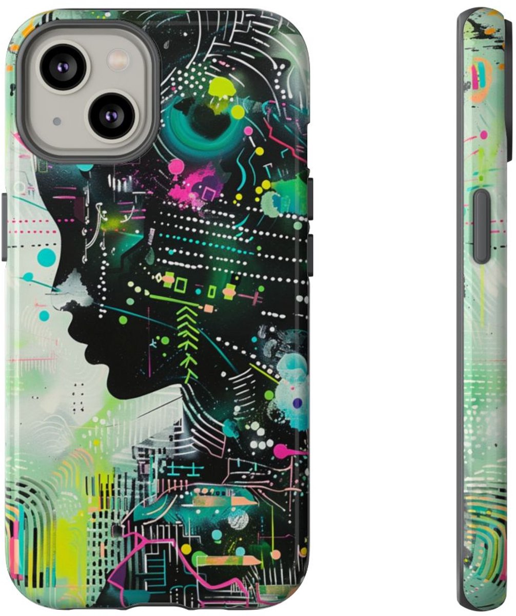 Abstract Neon Geometrisch Profiel – Telefoonhoesje Geschikt voor iPhone 14