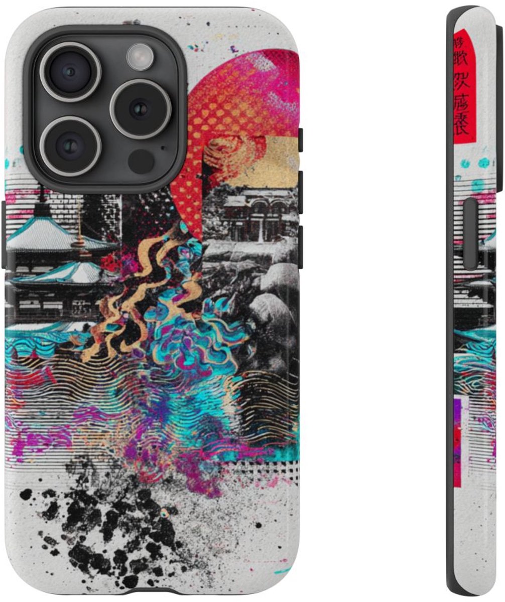 Abstracte Japanse Zen Tuin Collage – Telefoonhoesje Geschikt voor iPhone 15 Pro