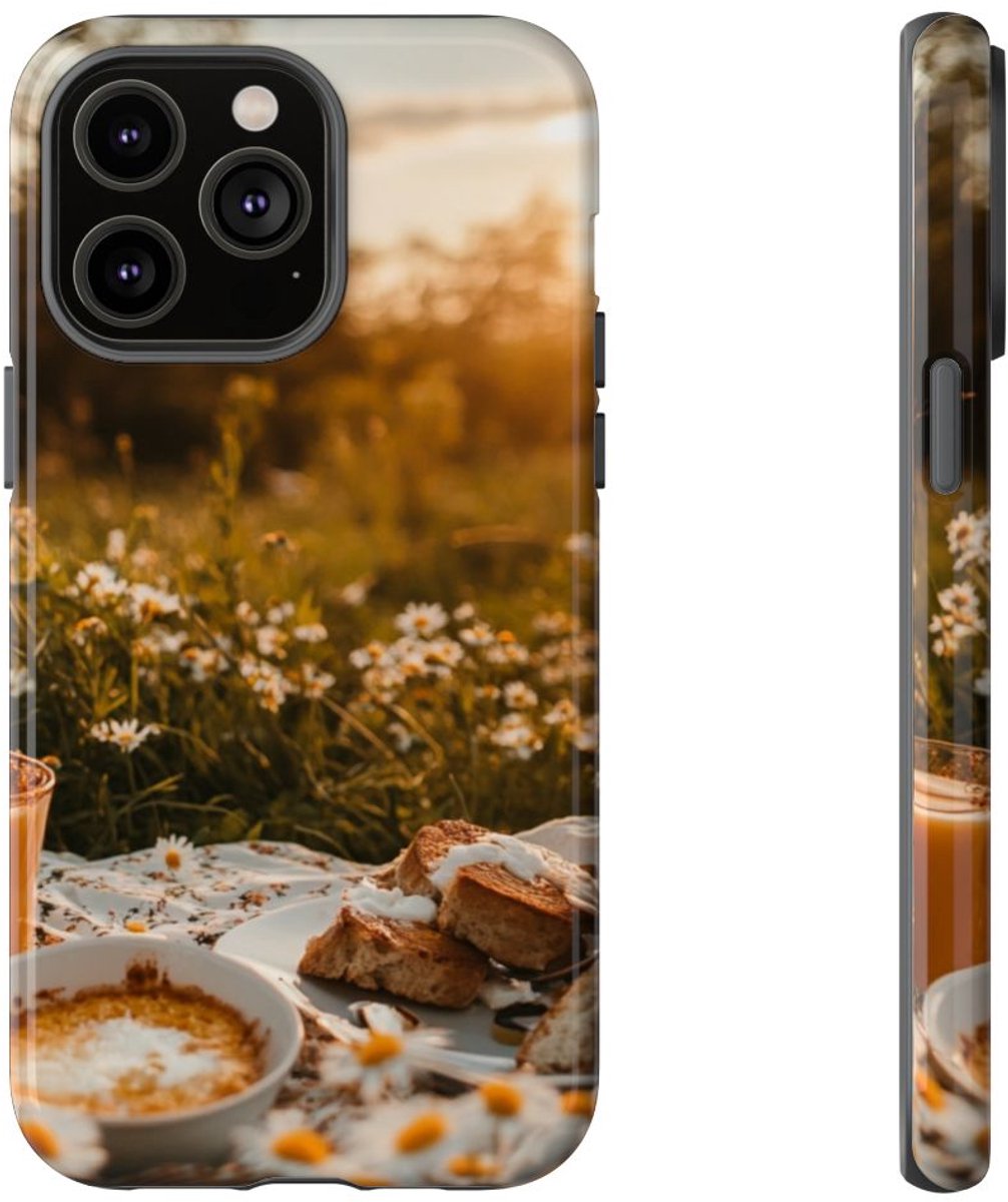 Zonnig Madeliefjesveld Ontbijtscène – Telefoonhoesje Geschikt voor iPhone 14 Pro Max