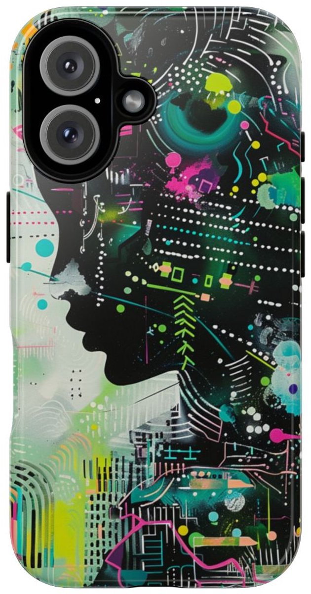 Abstract Neon Geometrisch Profiel – Telefoonhoesje Geschikt voor iPhone 16